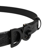 Men Black Exotic Leather Logo Buckle Belt