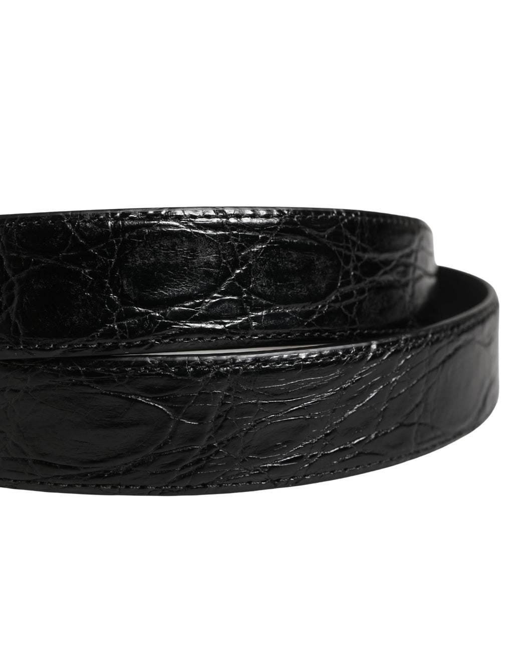 Men Black Exotic Leather Logo Buckle Belt