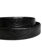 Men Black Exotic Leather Logo Buckle Belt