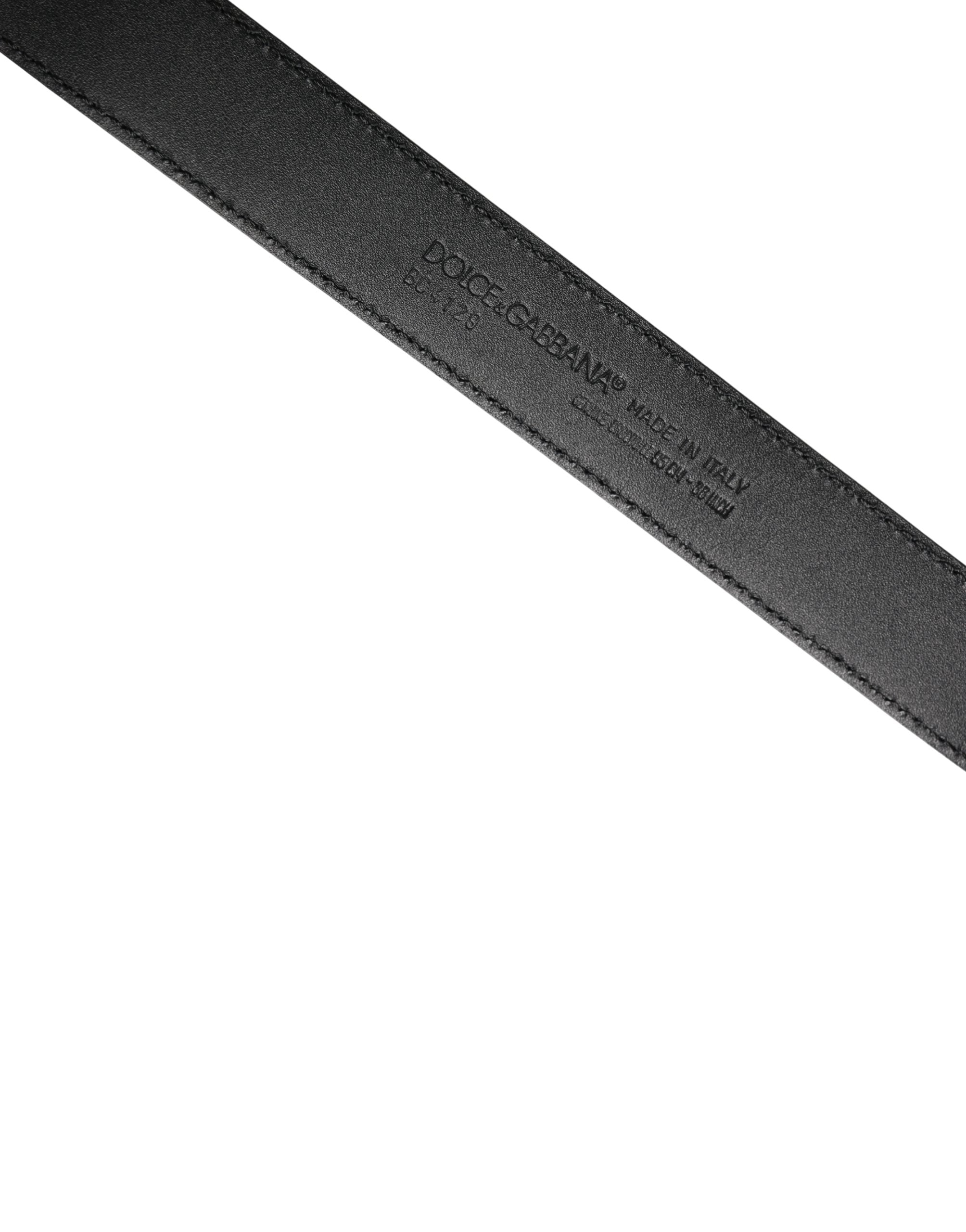 Men Black Exotic Leather Logo Buckle Belt