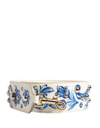 White Blue Floral Leather Stud Accessory Shoulder Strap