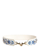 White Blue Floral Leather Stud Accessory Shoulder Strap
