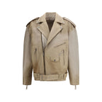 Beige Buffalo Leather Biker Jacket