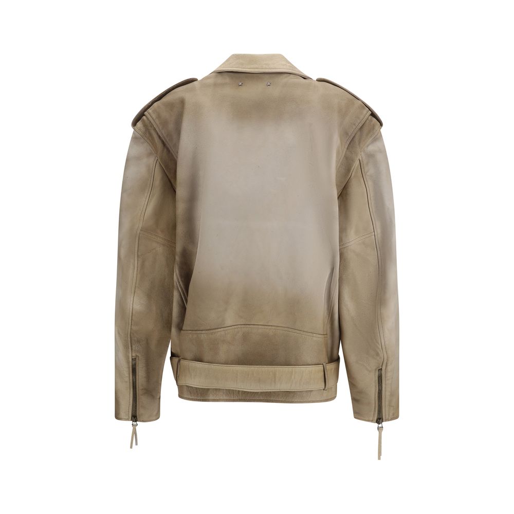 Beige Buffalo Leather Biker Jacket