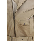 Beige Buffalo Leather Biker Jacket