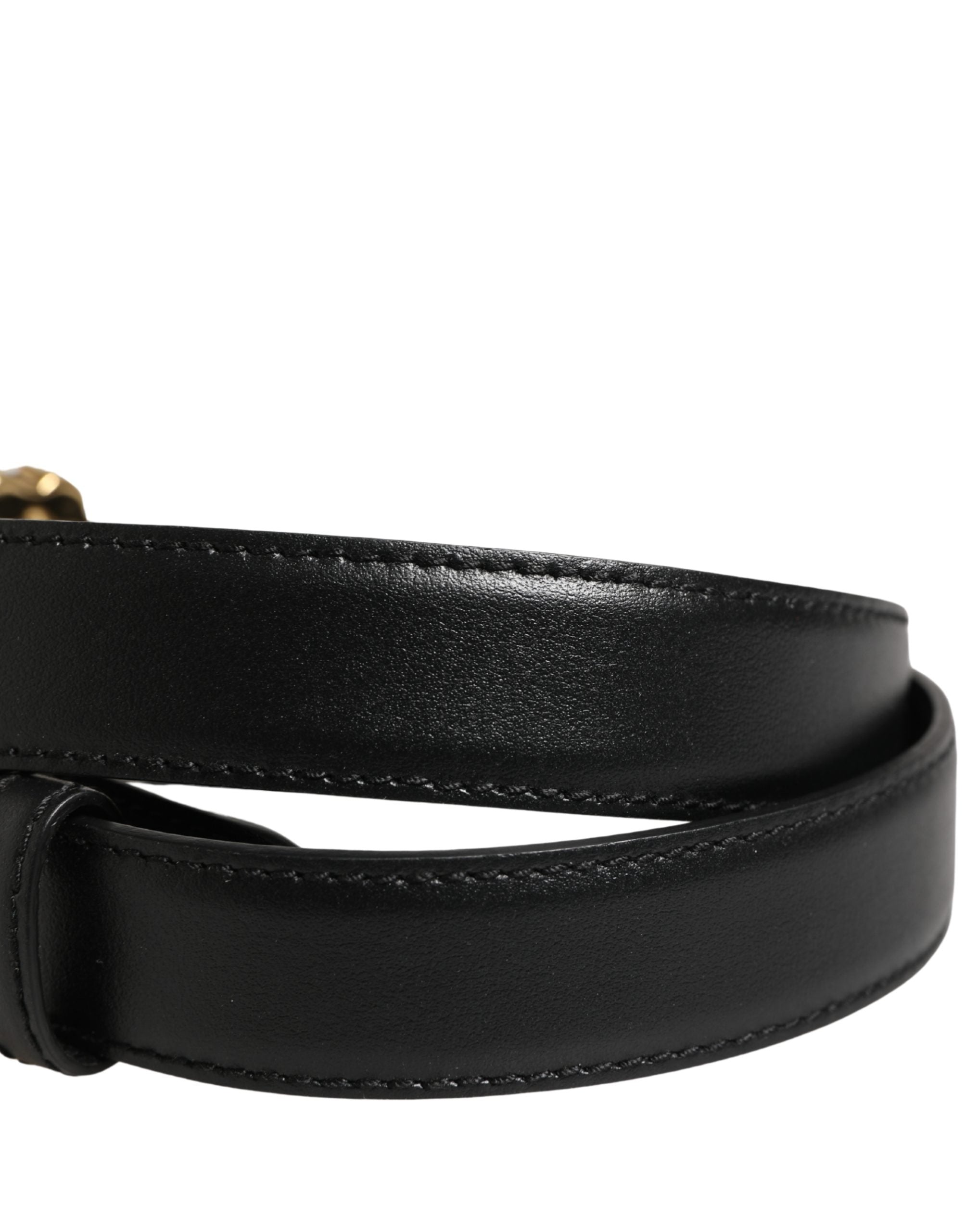 Black Leather DG Logo Embellished Buckle Belt