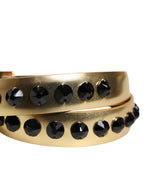 Gold Leather Black Crystals Metal Buckle Belt
