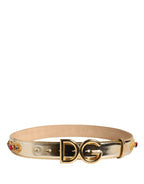 Gold Leather Crystals Logo Metal Buckle Belt