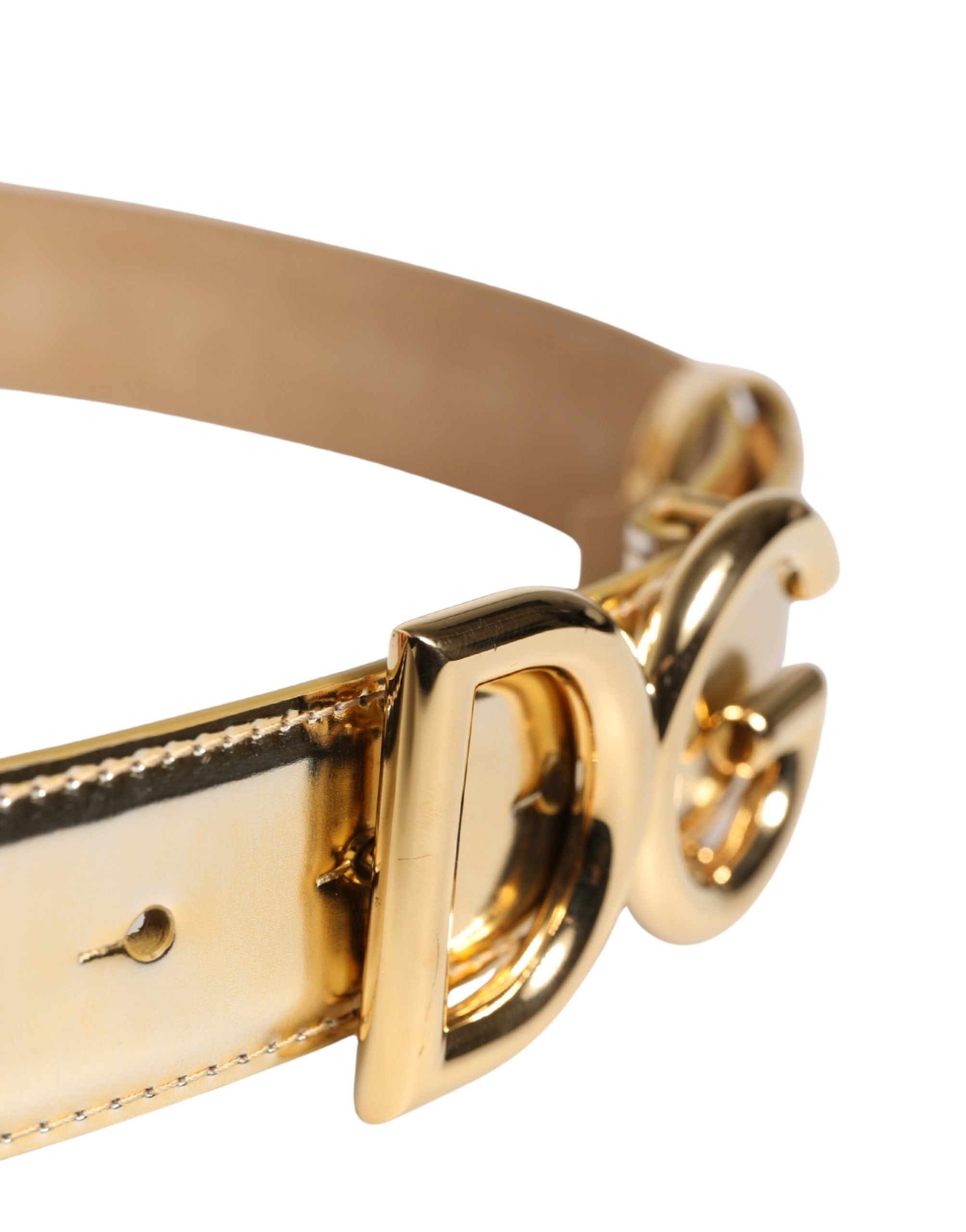 Gold Leather Crystals Logo Metal Buckle Belt