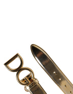 Gold Leather Crystals Logo Metal Buckle Belt