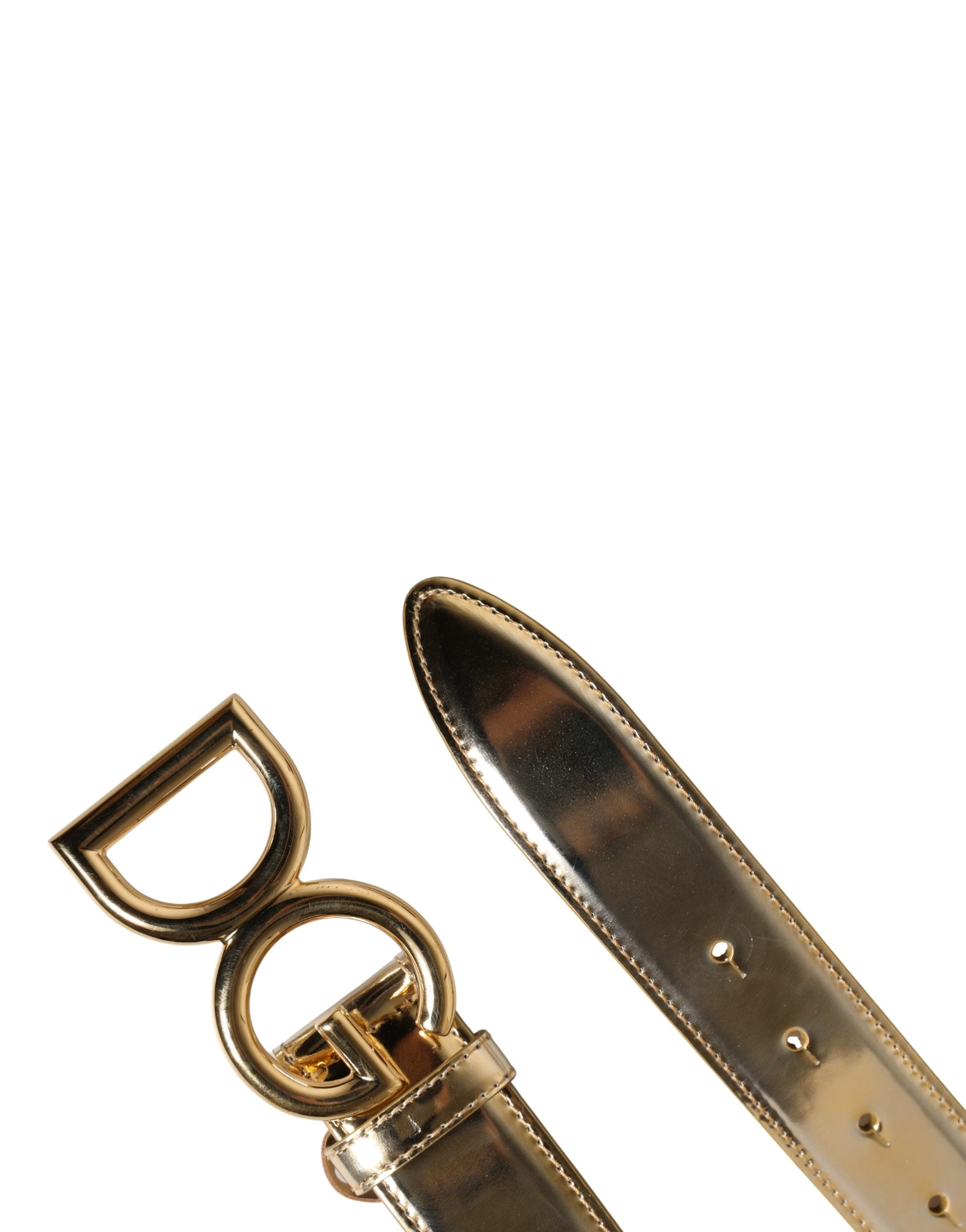 Gold Leather Crystals Logo Metal Buckle Belt