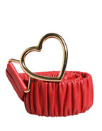 Red Leather Gold Heart Metal Buckle Belt