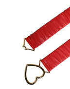 Red Leather Gold Heart Metal Buckle Belt