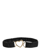 Black Leather Gold Heart Metal Buckle Belt