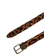 Brown Calf Fur Leopard Metal Buckle Belt