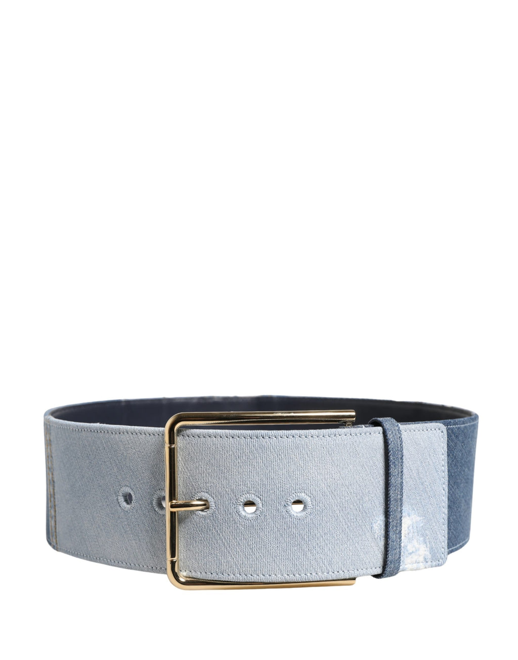 Blue Two Tone Denim Gold Metal Buckle Belt