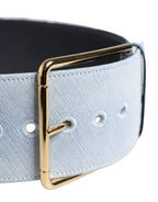 Blue Two Tone Denim Gold Metal Buckle Belt