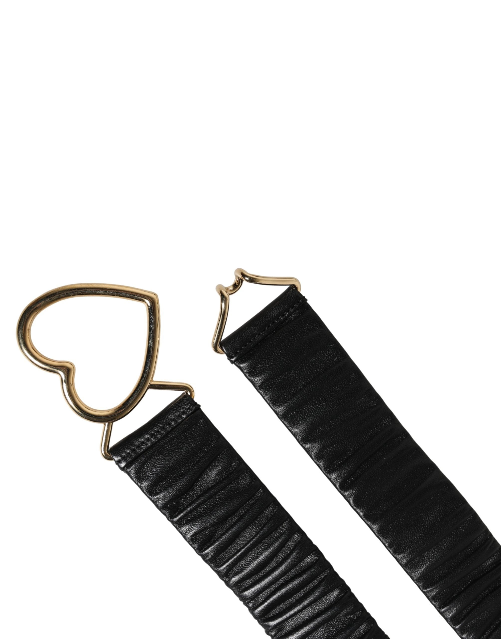 Black Leather Gold Heart Metal Buckle Belt