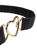 Black Leather Gold Heart Metal Buckle Belt