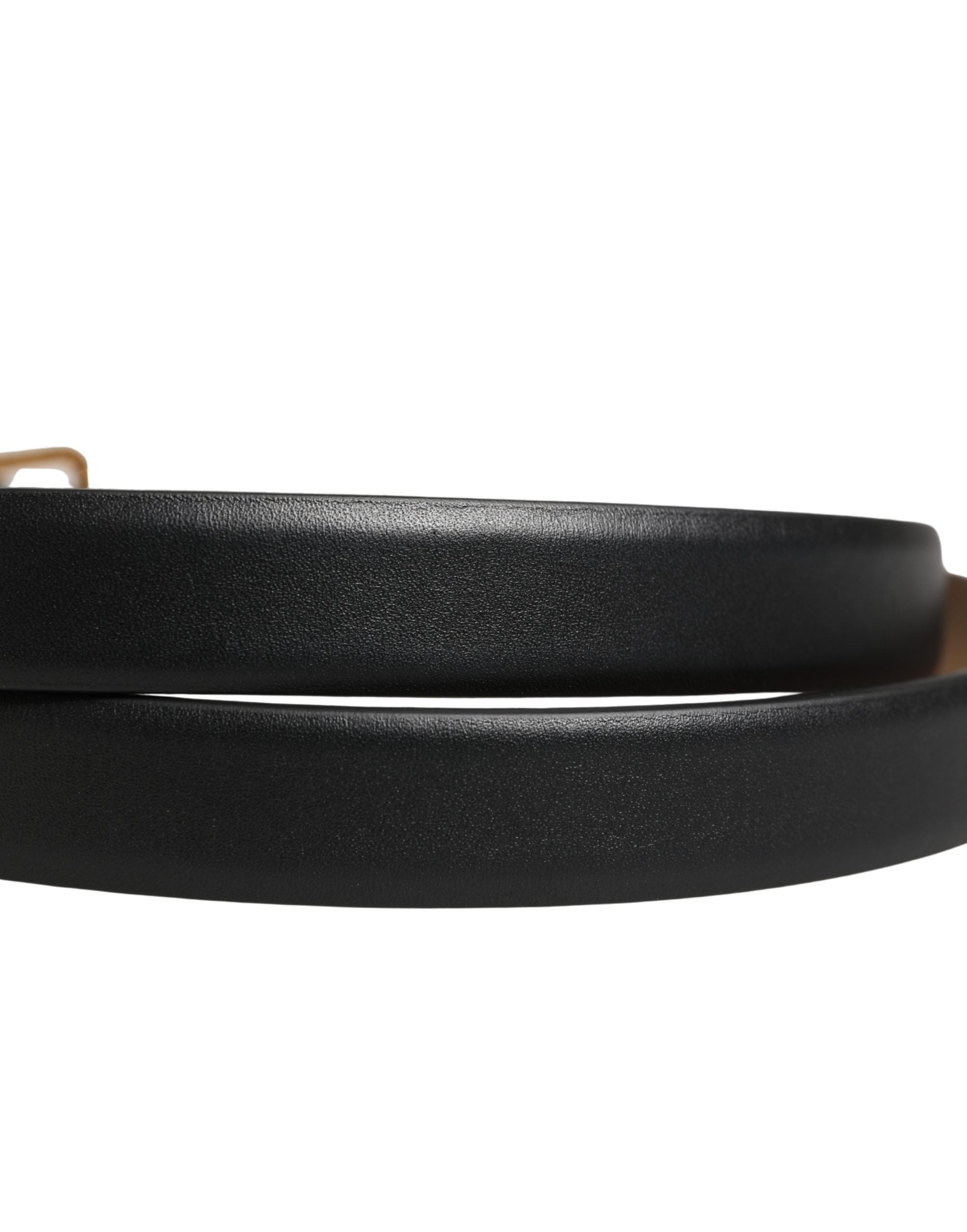 Black Classic Leather Gold Metal Buckle Belt
