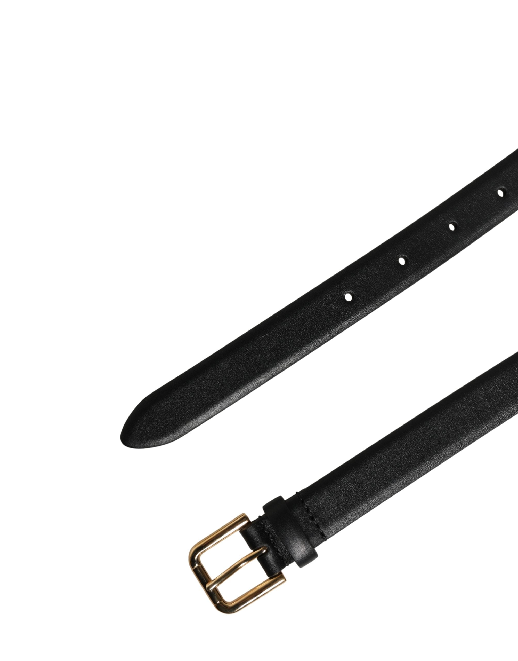 Black Classic Leather Gold Metal Buckle Belt