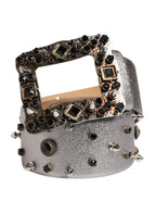 Silver Leather Crystal Metal Buckle Belt