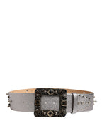 Silver Leather Crystal Metal Buckle Belt
