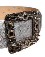 Silver Leather Crystal Metal Buckle Belt