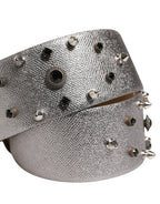 Silver Leather Crystal Metal Buckle Belt