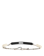 Black Leather Silver Chain Bag Accessory Shoulder Strap