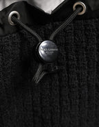 Black Tricot Wool Blend Duffel Backpack Travel Borse Bag