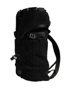 Black Tricot Wool Blend Duffel Backpack Travel Borse Bag