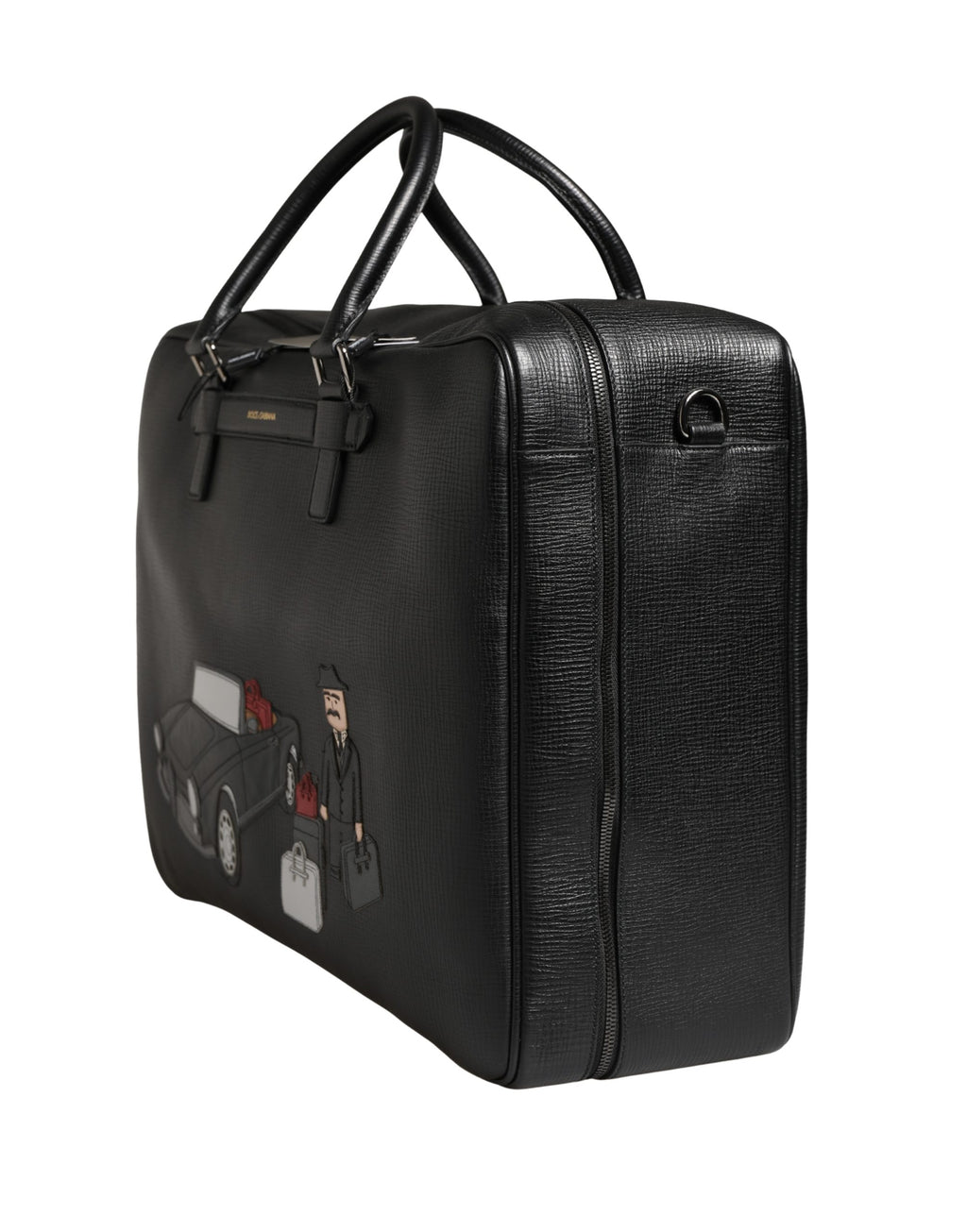 Black Car Man Applique Leather Weekender Borse Bag