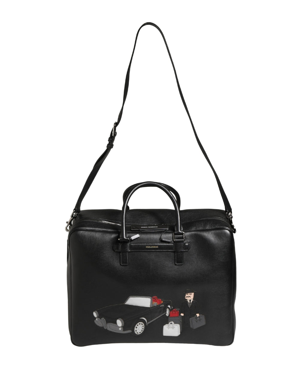Black Car Man Applique Leather Weekender Borse Bag