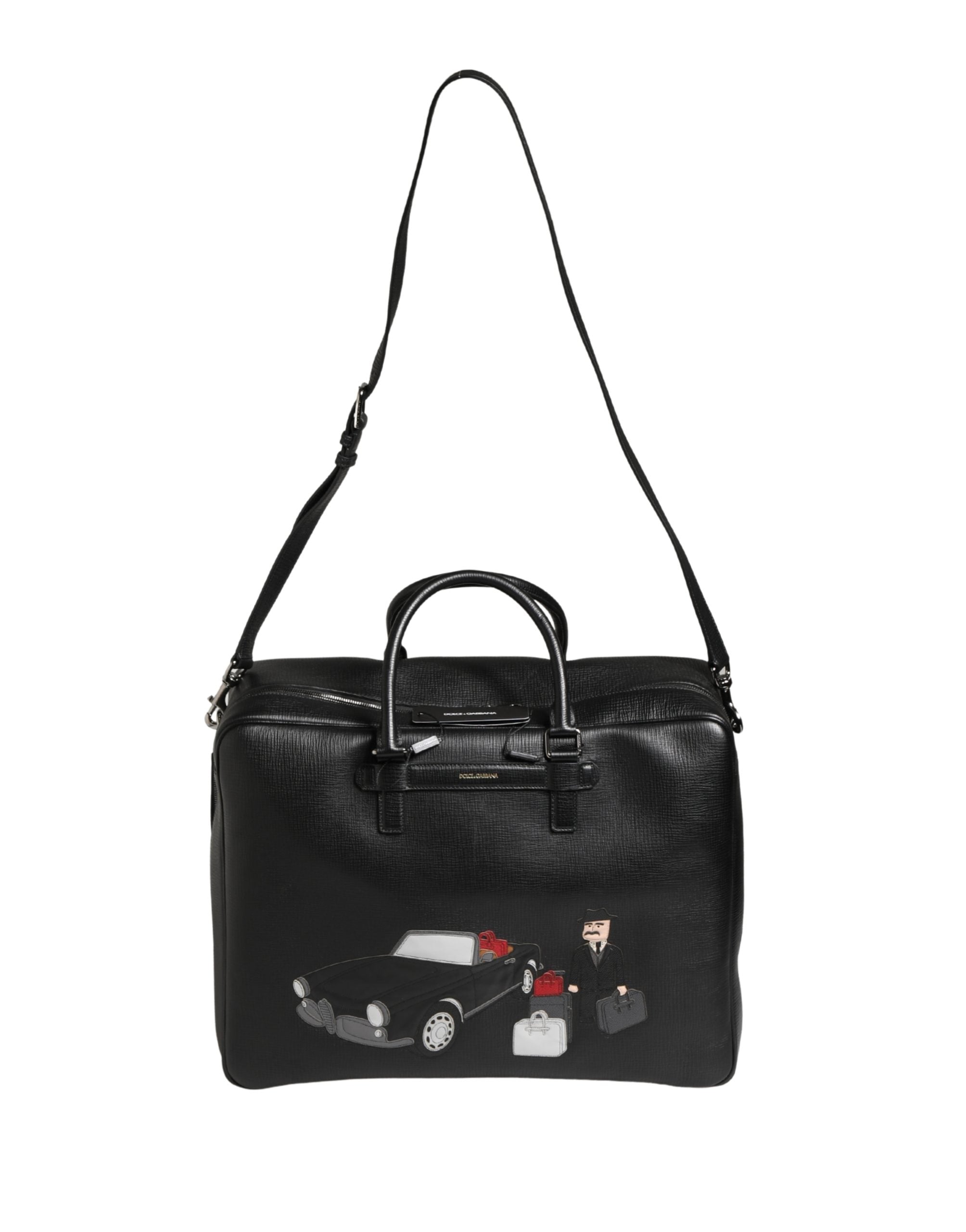 Black Car Man Applique Leather Weekender Borse Bag
