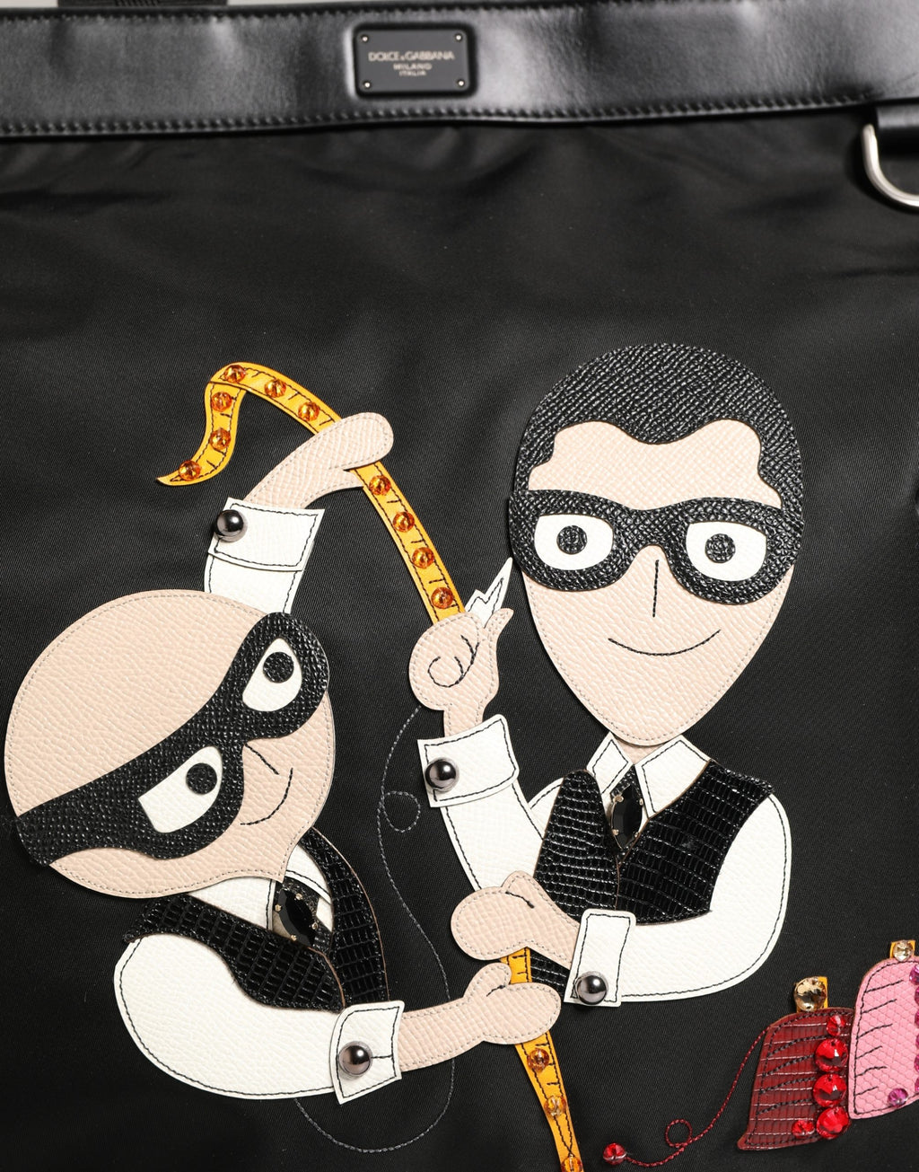 Black Leather #DGFamily Patch Shopping Tote Borse Bag