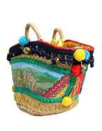 Multicolor Woven Straw Basket Embellished Sicily Bag