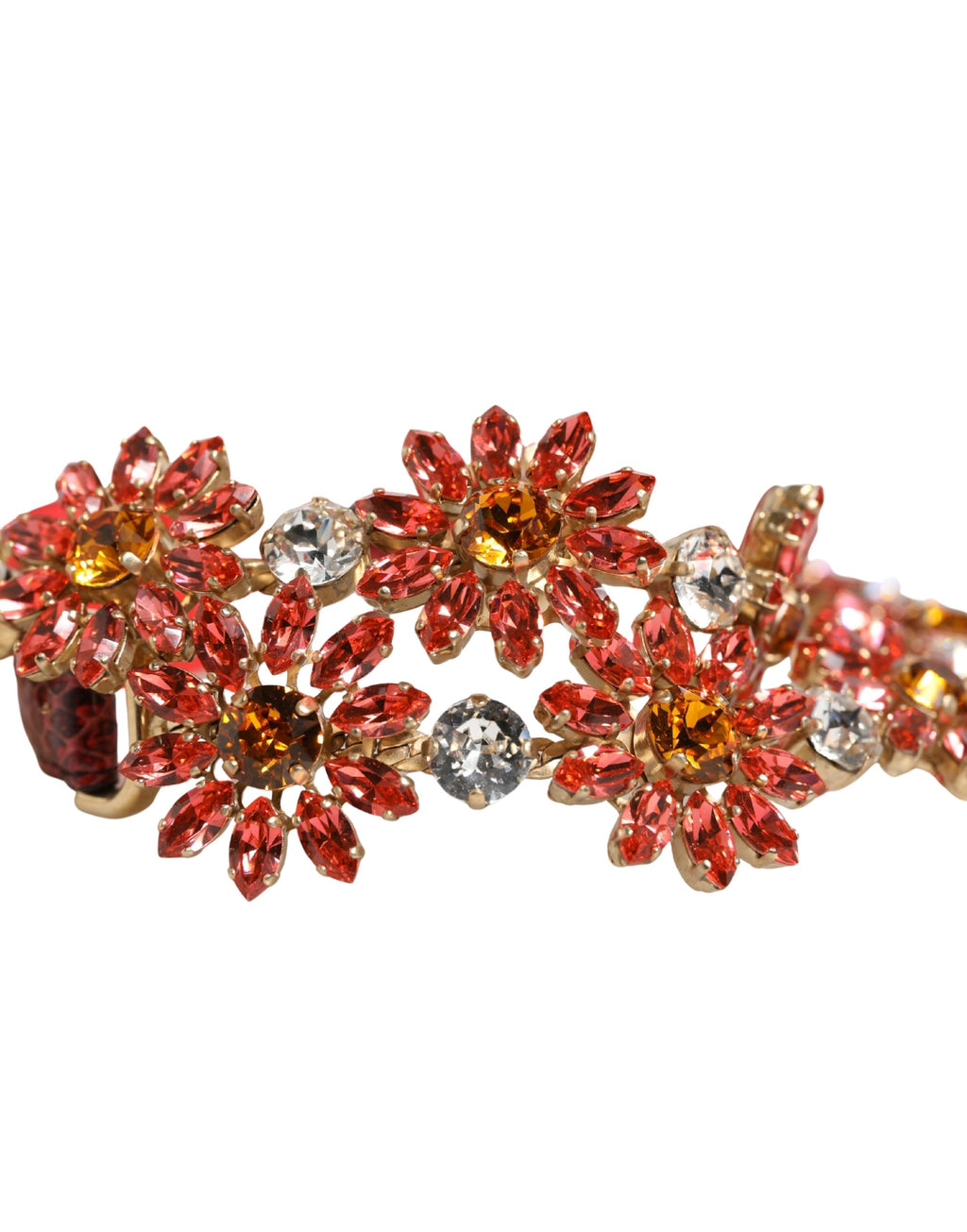 Red Leather Daisy Crystal Embellished Waist Belt