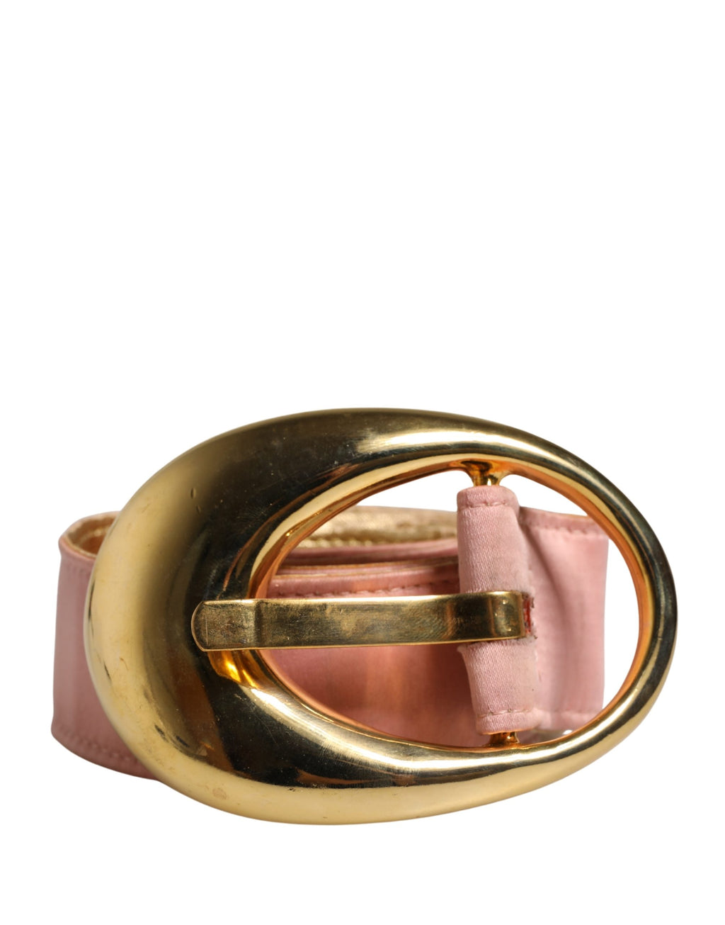 Pink Satin Leather Oval Metal Buckle Belt