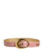 Pink Satin Leather Oval Metal Buckle Belt