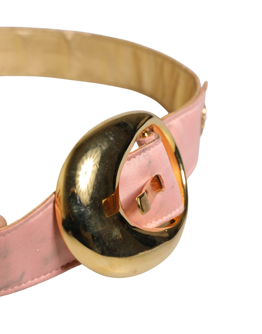 Pink Satin Leather Oval Metal Buckle Belt