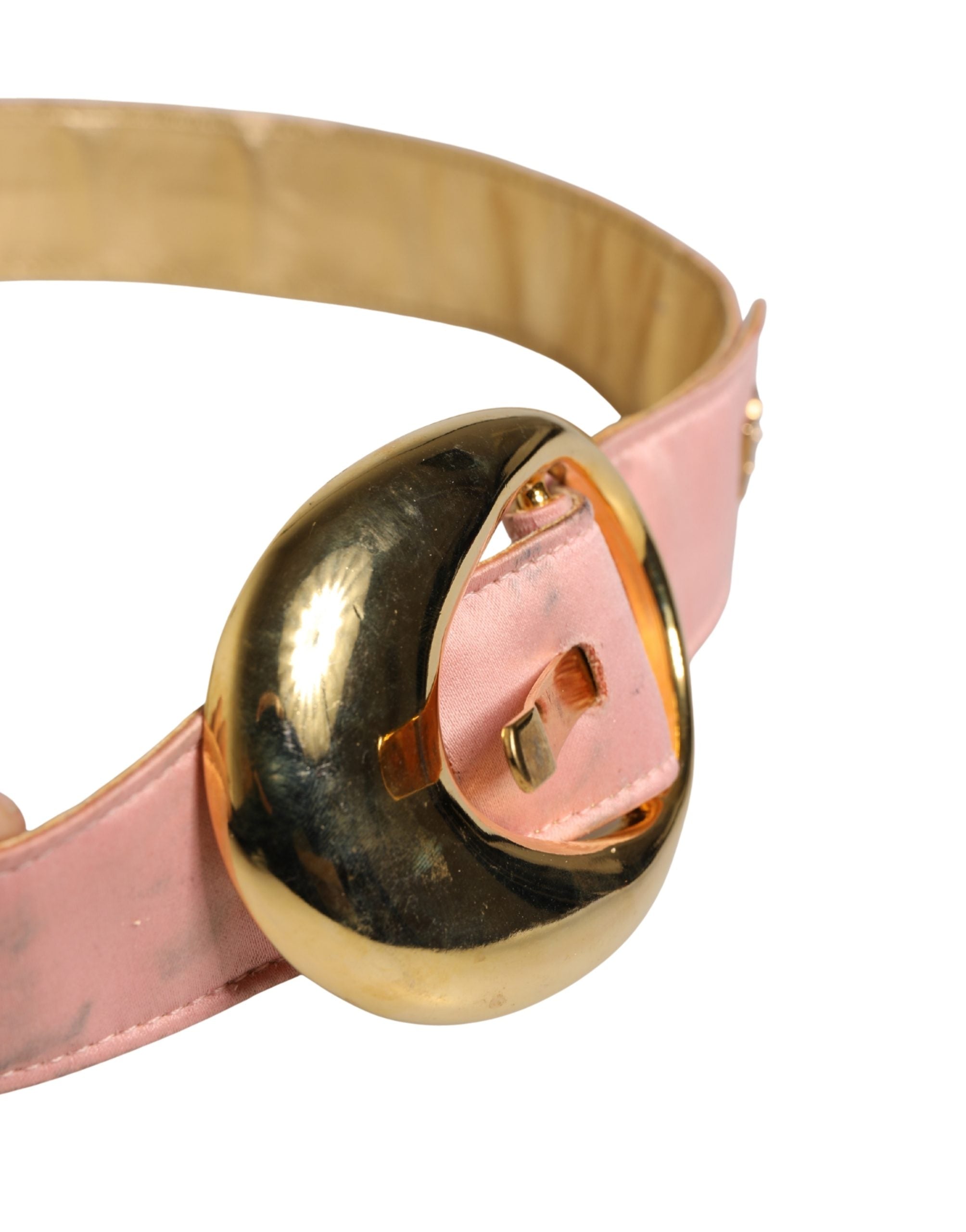Pink Satin Leather Oval Metal Buckle Belt