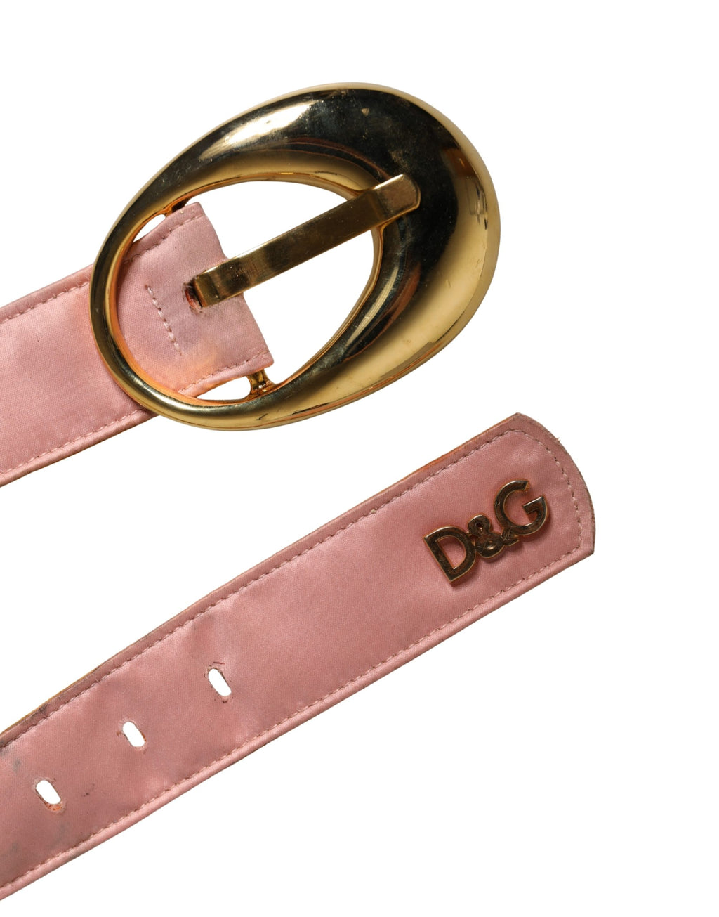 Pink Satin Leather Oval Metal Buckle Belt
