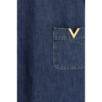 Blue Cotton Casual Dress