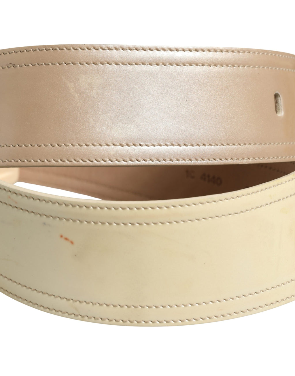 Beige Leather Logo Wide Waist Women Square Buckle Belt
