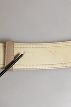 Beige Leather Logo Wide Waist Women Square Buckle Belt