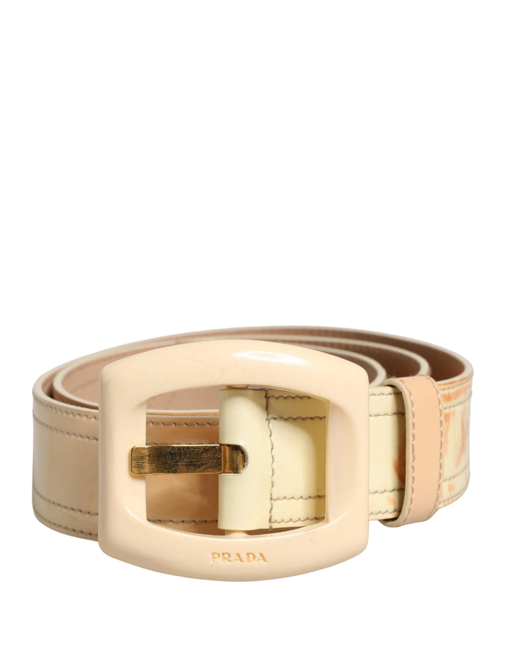 Beige Leather Logo Wide Waist Women Square Buckle Belt