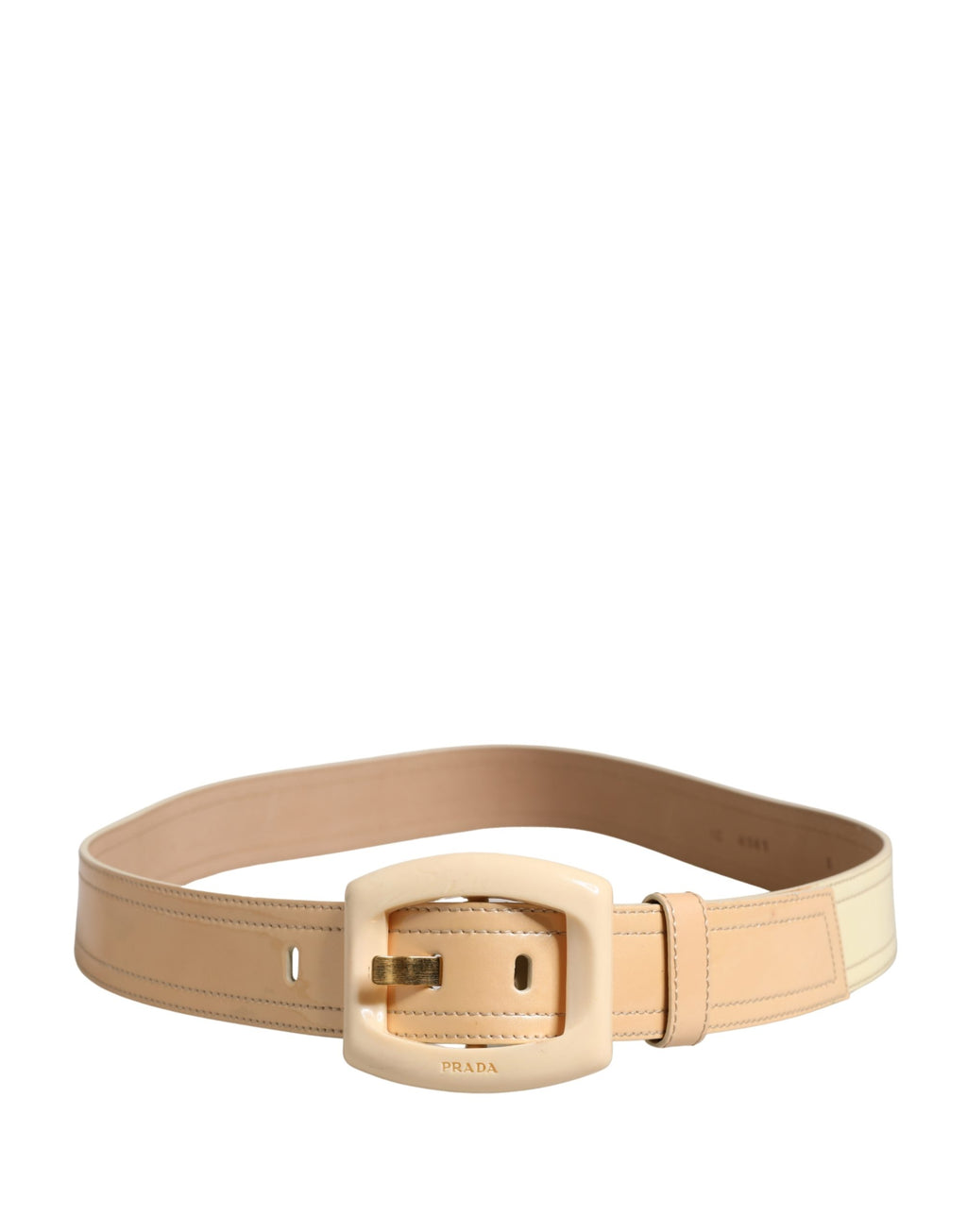 Beige Leather Logo Wide Waist Women Square Buckle Belt