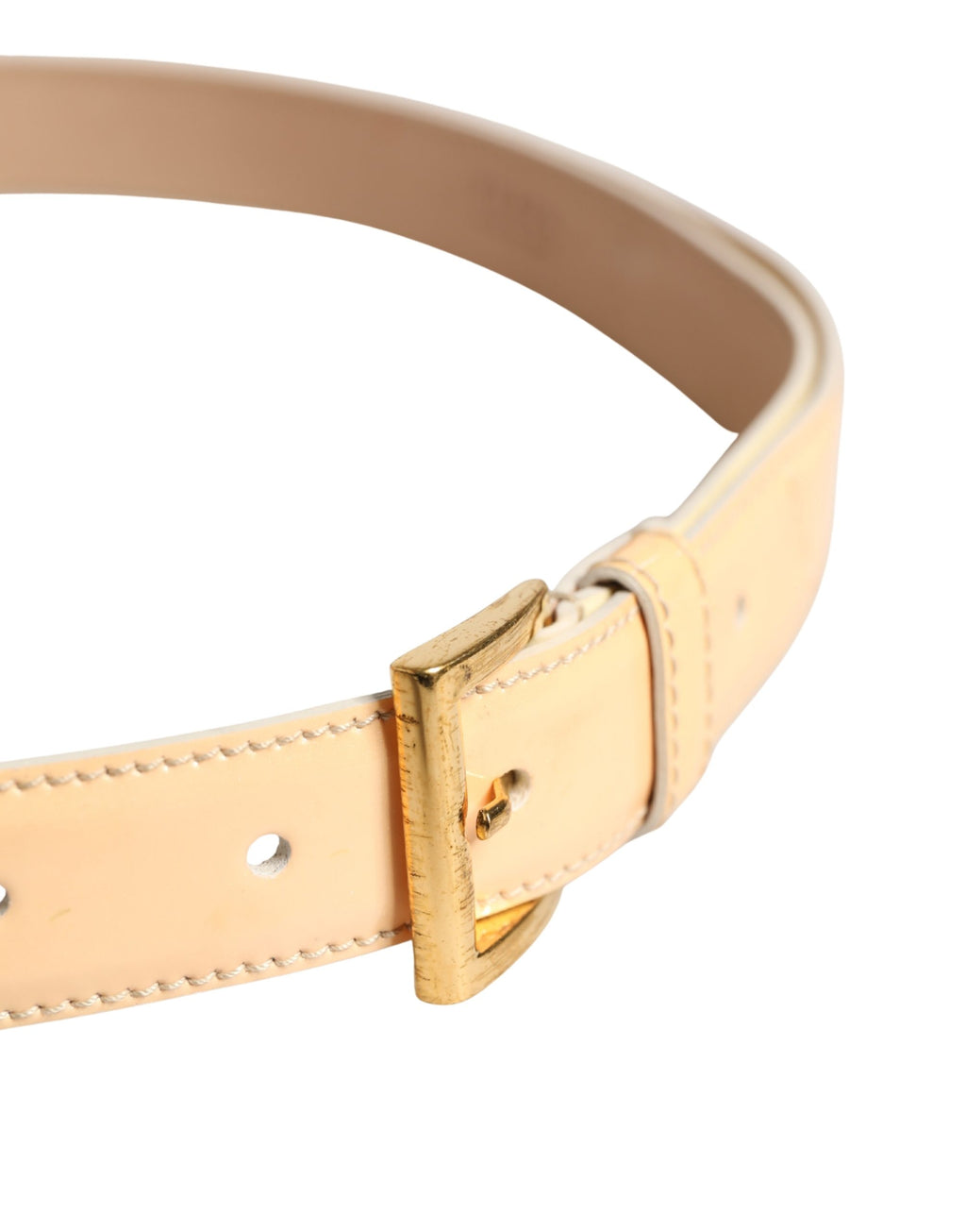 Beige Leather Logo Waist Women Gold Metal Buckle Belt