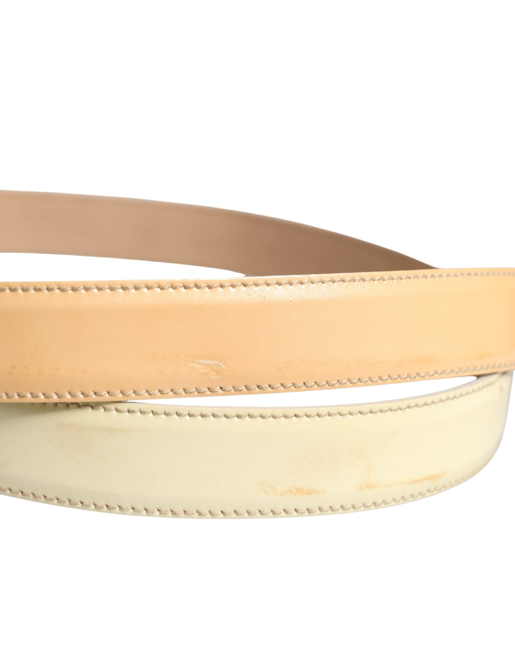 Beige Leather Logo Waist Women Gold Metal Buckle Belt